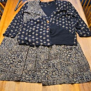 Vintage 80s Essay by Sharon Anthony Women 10 Black Brown Geometric 3pc Skirt Set